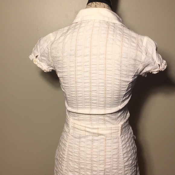 Zara white pinstripe button up v-neck dress medium - Picture 5 of 8